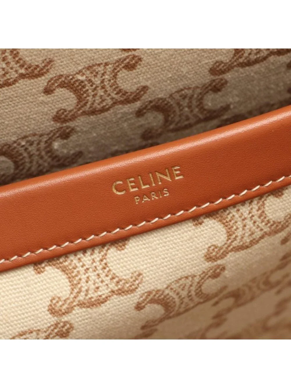 Celine Tote Bag Triomphe Large Cabas Thais Beige Brown Canvas Leather Cuir